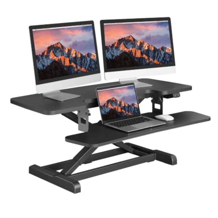 Electric Standing Desk Convert - đánh giá và giá Monitor Riser Wood