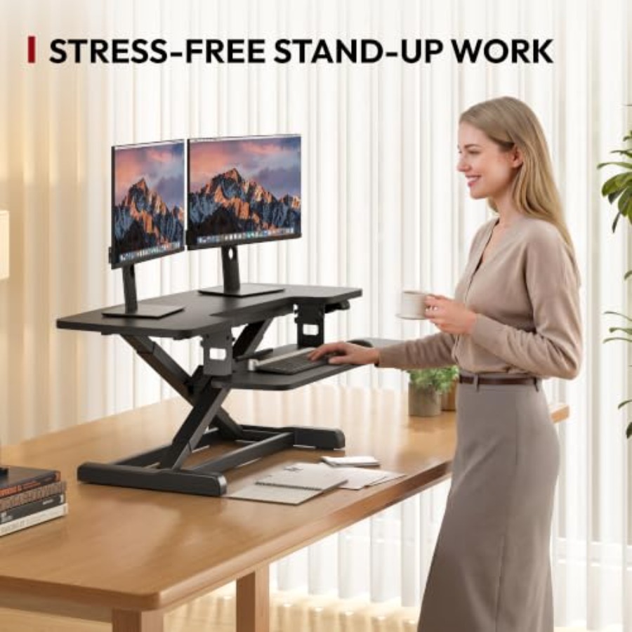 Electric Standing Desk Convert - đánh giá và giá Monitor Riser Wood