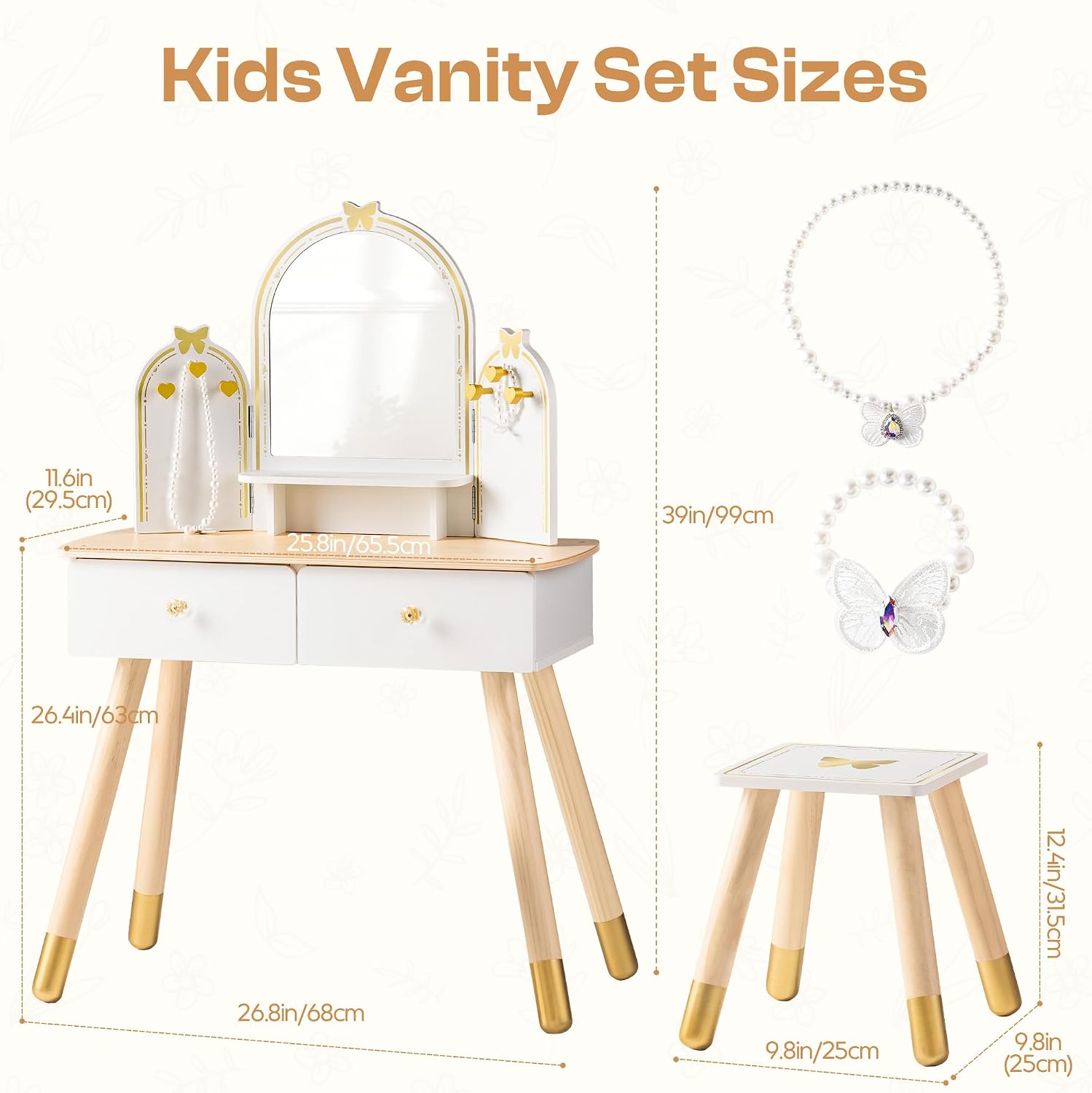ROBOTIME White Kids Vanity Set - đánh giá và giá Desk Vanity Setup