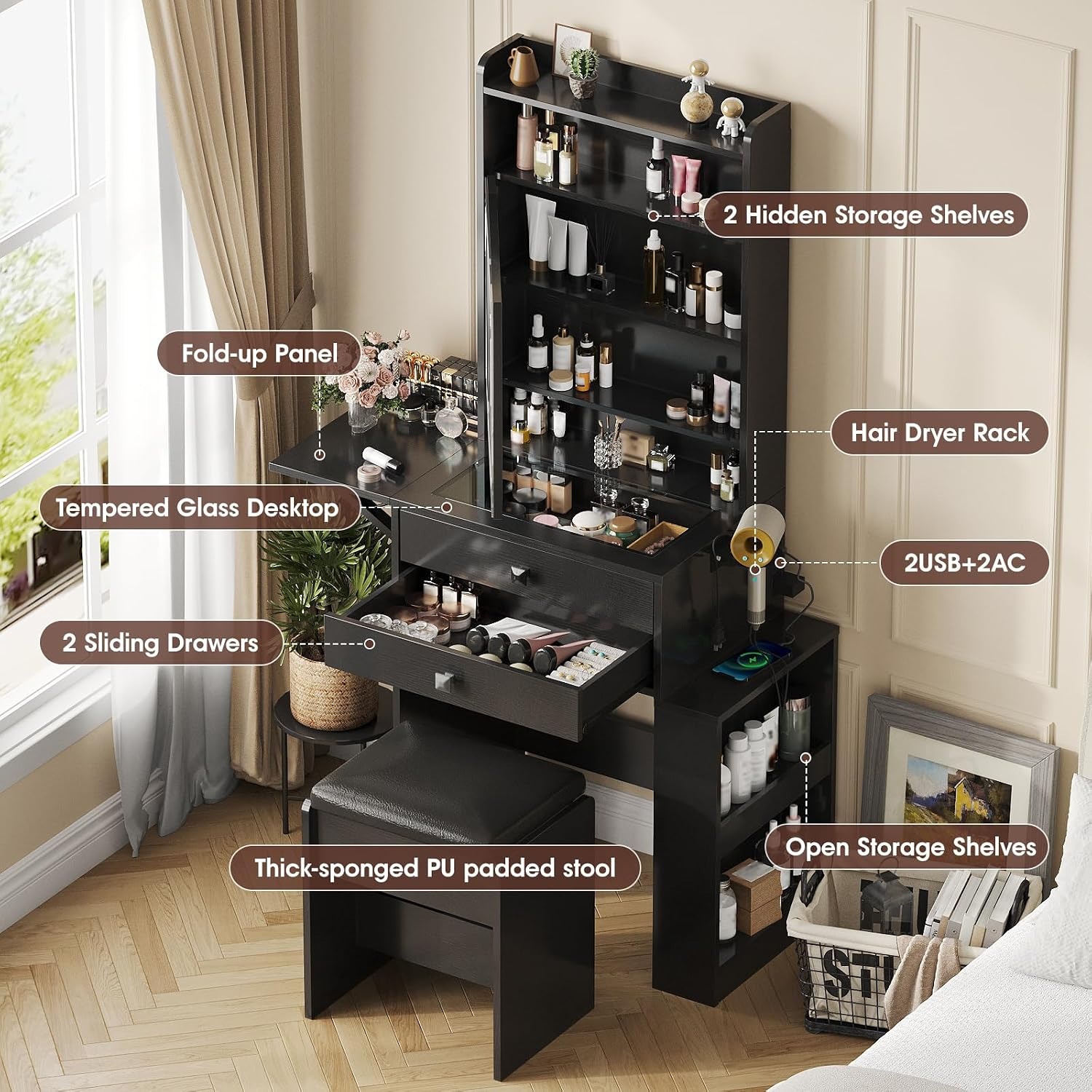 Small Makeup Vanity Desk with  - đánh giá và giá Desk Vanity Setup