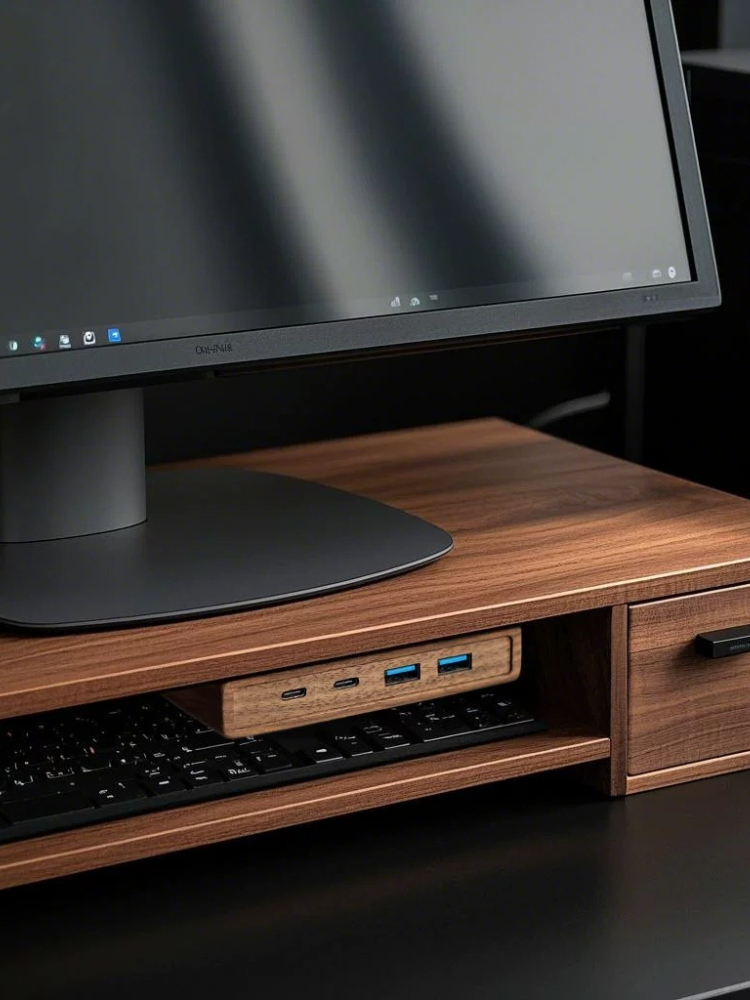 USB 3.2 Hub with Self-Adhesive - đánh giá và giá Monitor Riser Wood