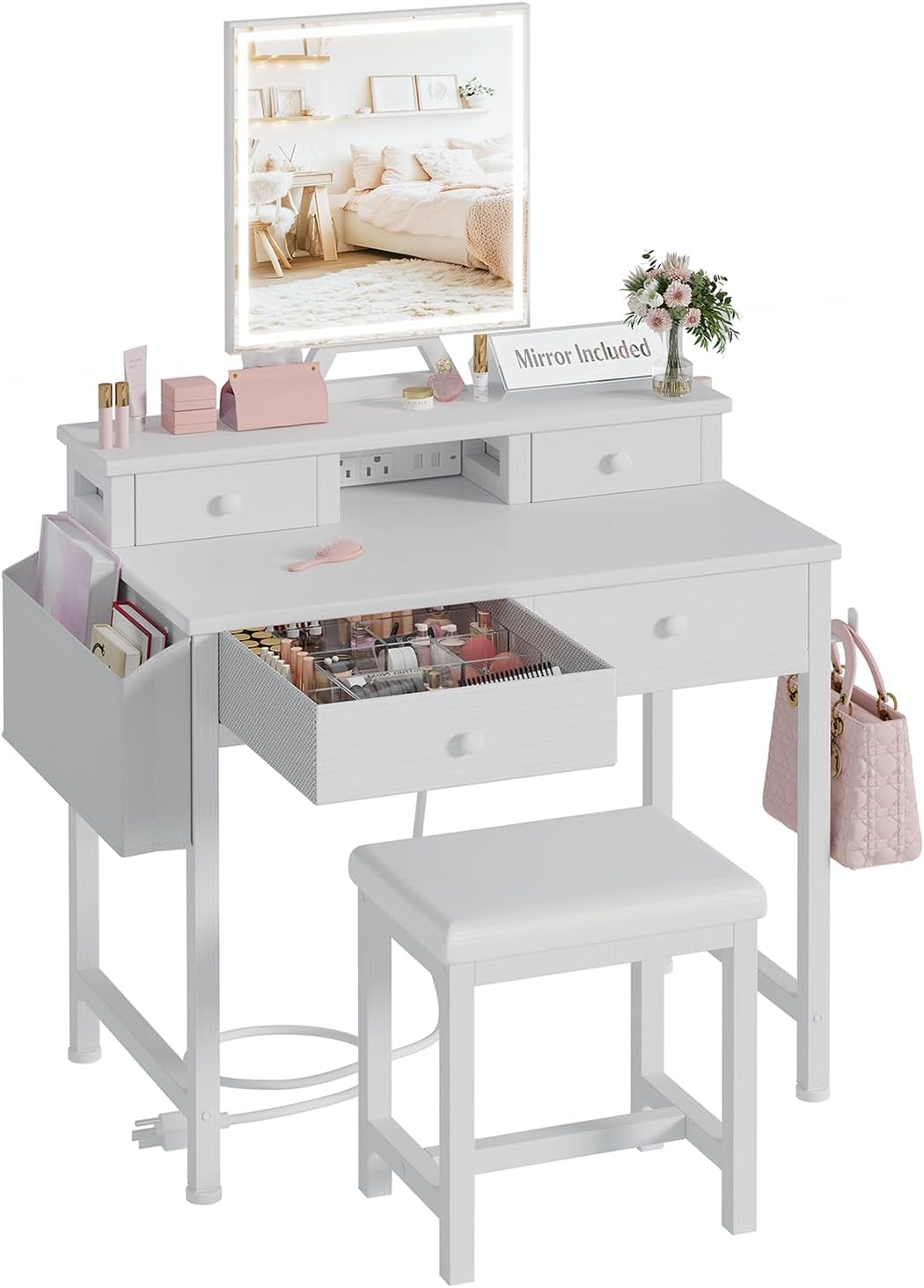 White Makeup Vanity Desk with  - đánh giá và giá Desk Vanity Setup