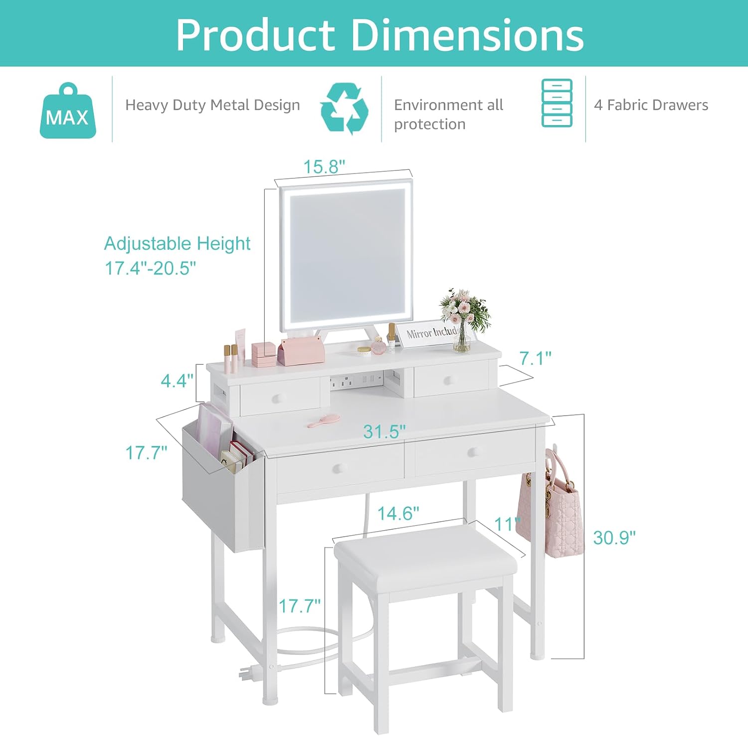 White Makeup Vanity Desk with  - đánh giá và giá Desk Vanity Setup