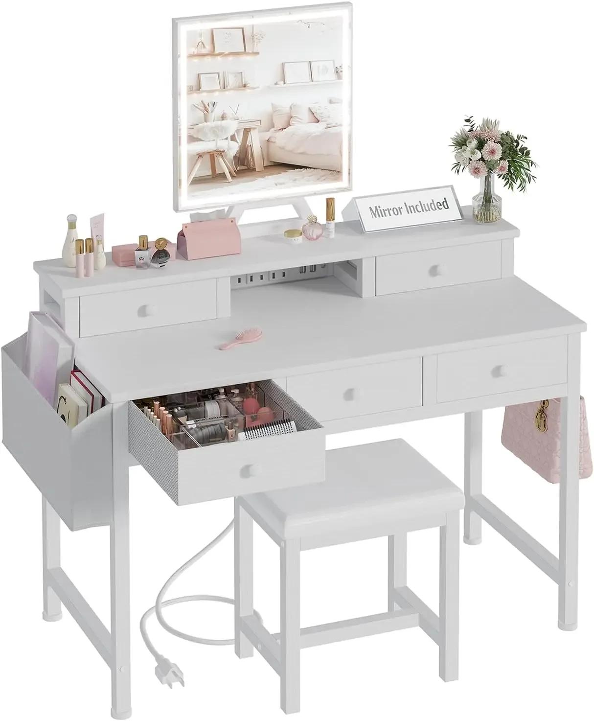 White Makeup Vanity Desk with  - đánh giá và giá Desk Vanity Setup