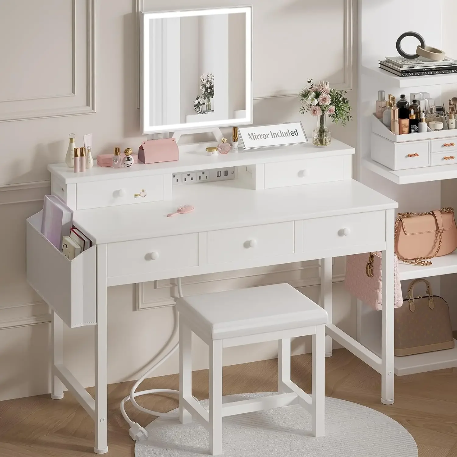 White Makeup Vanity Desk with  - đánh giá và giá Desk Vanity Setup