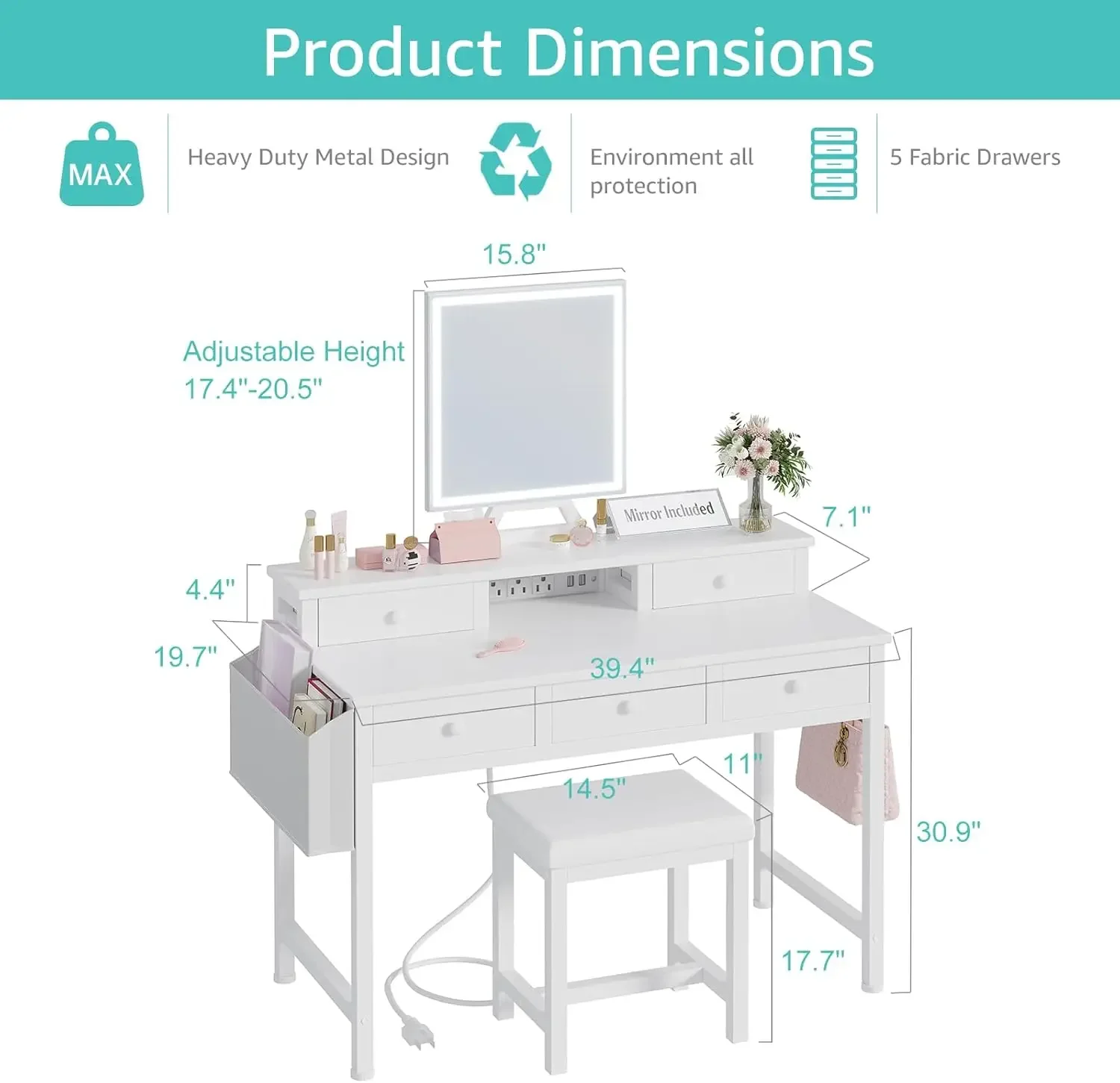 White Makeup Vanity Desk with  - đánh giá và giá Desk Vanity Setup