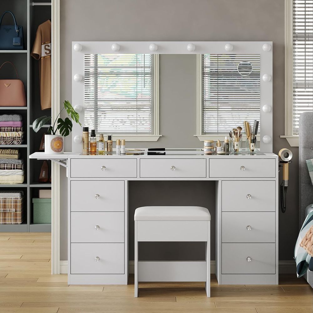 Vanity Desk with Power Outlet, - đánh giá và giá Desk Vanity Setup