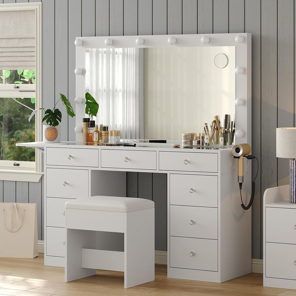 Vanity Desk with Power Outlet, - đánh giá và giá Desk Vanity Setup