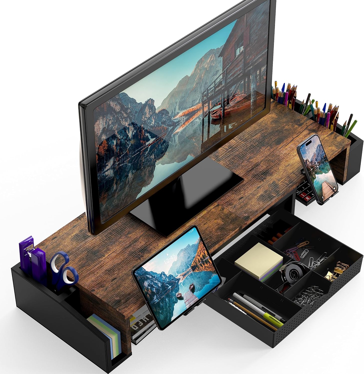 Dual Monitor Stand Riser Adjus - đánh giá và giá Monitor Riser Wood